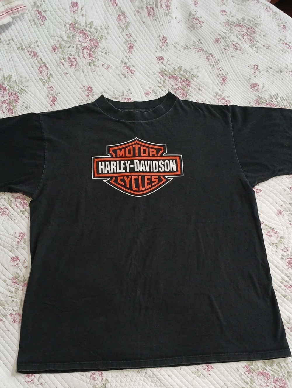 Harley-Davidson Black T-Shirt with Orange Logo Shield